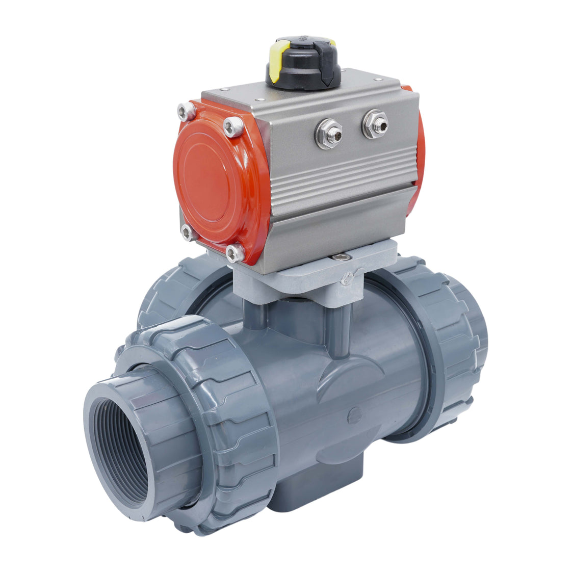 Vanne À Bille Pneumatique 3 Voies G1 1/2'' Perçage En L PVC Double Effet