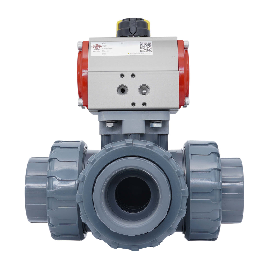 Vanne À Bille Pneumatique 3 Voies G2'' Perçage En L PVC Ouverture Par Ressort