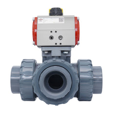 Vanne À Bille Pneumatique 3 Voies G2'' Perçage En L PVC Ouverture Par Ressort