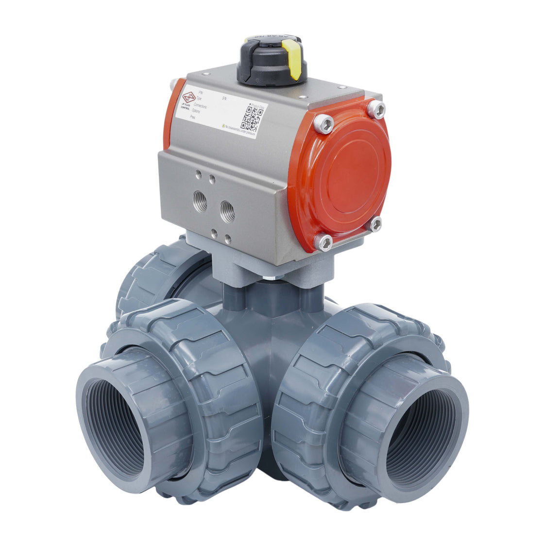 Vanne À Bille Pneumatique 3 Voies G1 1/2'' Perçage En T PVC Double Effet