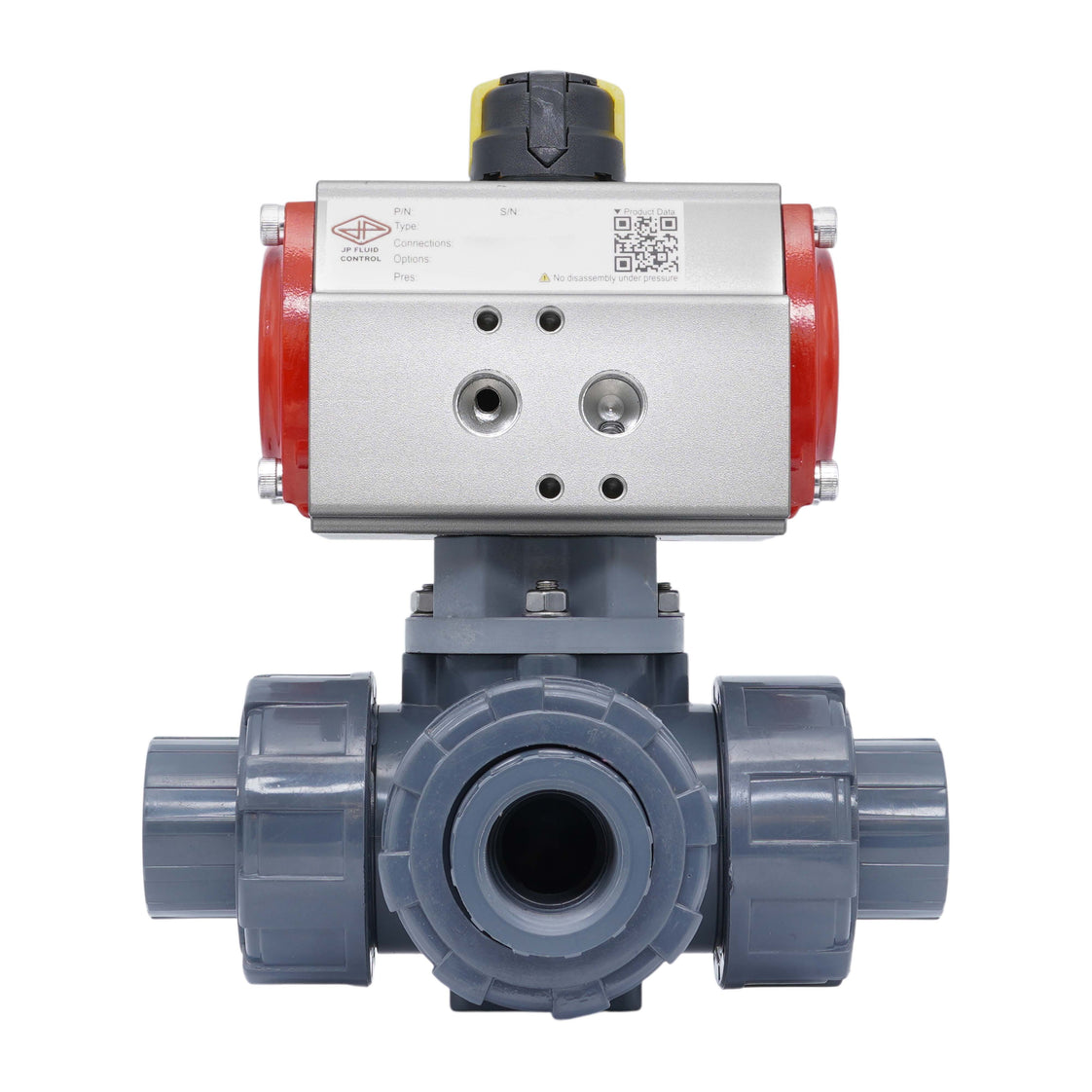 Vanne a bille pneumatique PVC 3 voies Manchon A Coller 20mm perçage en T a ouverture par ressort