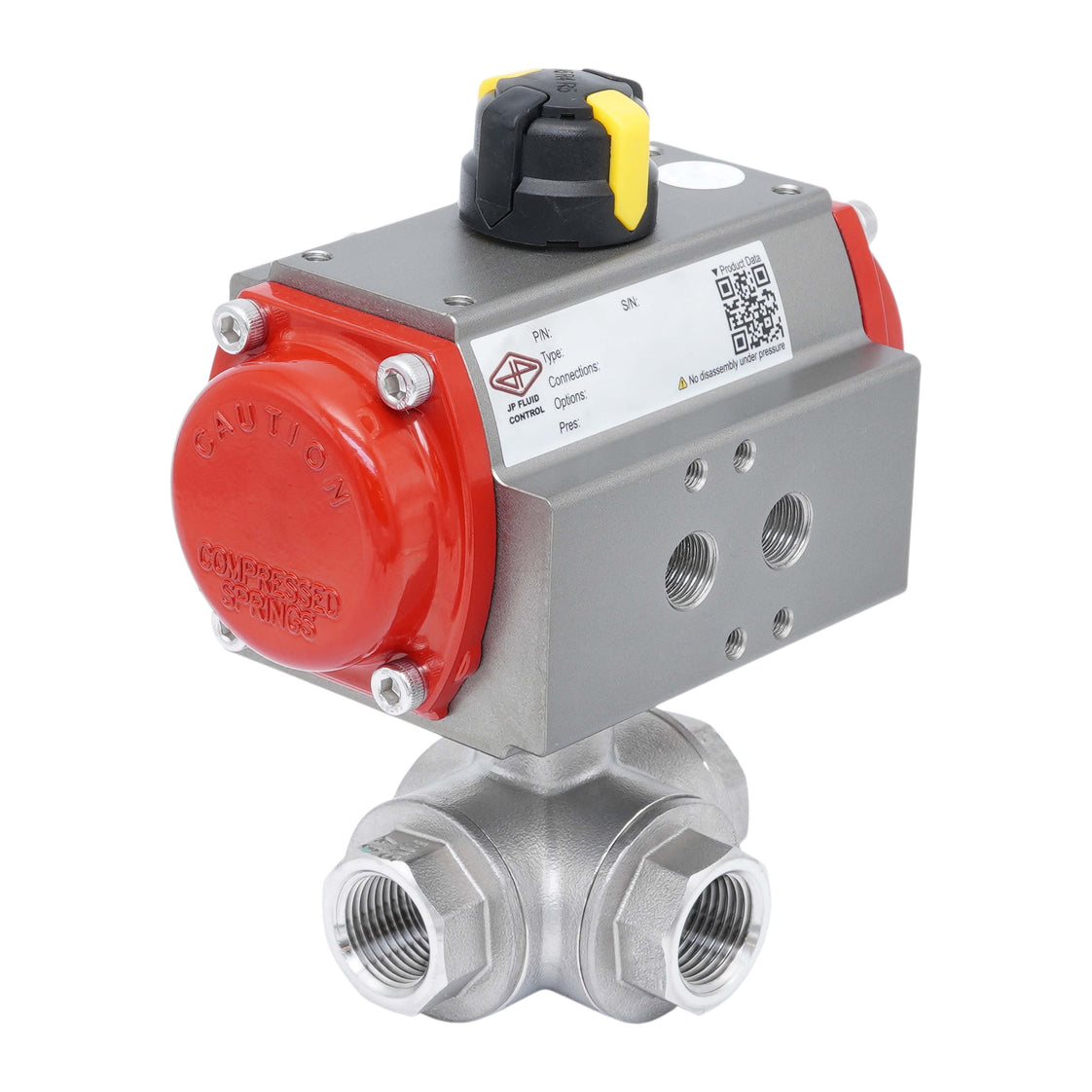 Vanne À Bille Pneumatique 3 Voies G3/4'' Perçage En T Acier Inoxydable Double Effet