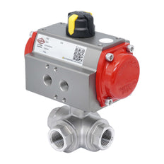 Vanne À Bille Pneumatique 3 Voies G1/2'' Perçage En L Acier Inoxydable Double Effet