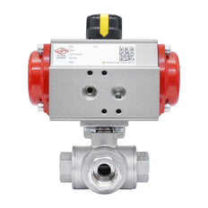 Vanne À Bille Pneumatique 3 Voies G3/4'' Perçage En T Acier Inoxydable Double Effet