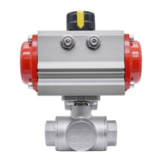 Vanne À Bille Pneumatique 3 Voies G3/4'' Perçage En T Acier Inoxydable Double Effet