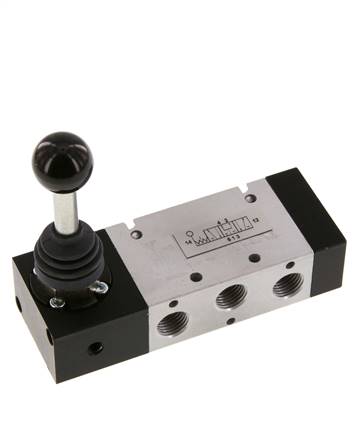 5/3 G1/4'' Centre de pression Détente de valve à levier manuel -0.95-10bar/-13.2-140psi