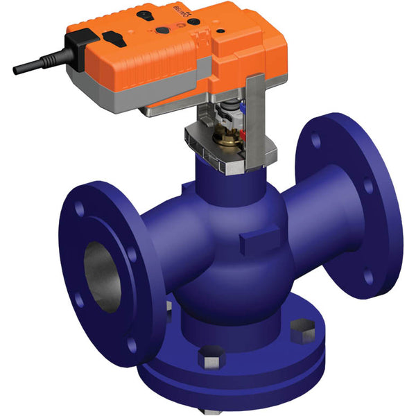 Vanne à Globe Belimo DN80 Bride 18mm Course Kvs90 24VAC/DC Sûr en Cas de Défaillance NC/NO 35s 0-10V 1000N IP54 H679N/NVKC24A-SZ-TPC