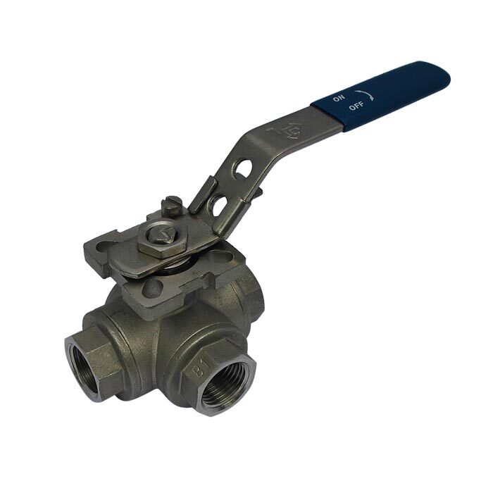 144L - G1/2'' 3-Way (L) Ball Valve Stainless Steel F/F/F ISO-Top
