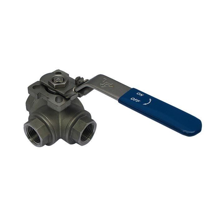 145T - G1-1/2'' 3-Way (T) Ball Valve Stainless Steel F/F/F ISO-Top