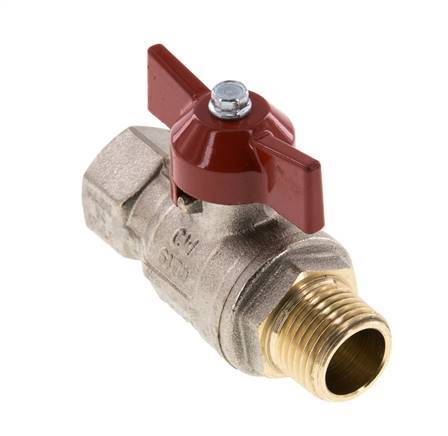 Robinet à boisseau sphérique à 2 voies en laiton, mâle à femelle R/Rp 1/2 pouce, avec poignée papillon