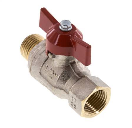 Robinet à boisseau sphérique à 2 voies en laiton, mâle à femelle R/Rp 1/2 pouce, avec poignée papillon