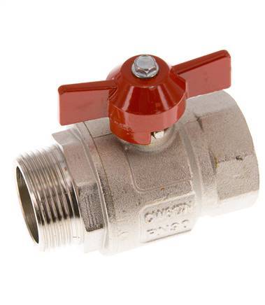 Male To Female G/G 1-1/4 inch Butterfly Handle Short Design 2-Way Brass Ball Valve