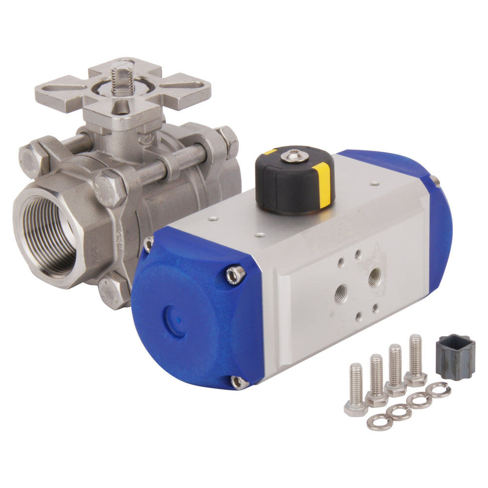 Valve à bille pneumatique G1'' 2 voies en acier inoxydable ouverte par ressort - BL2SA3