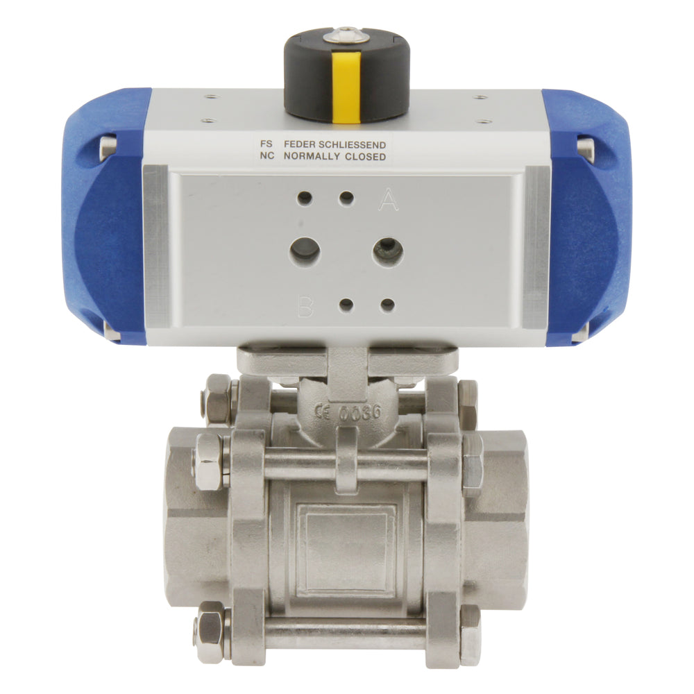 Valve à bille pneumatique G1'' 2 voies en acier inoxydable ouverte par ressort - BL2SA3