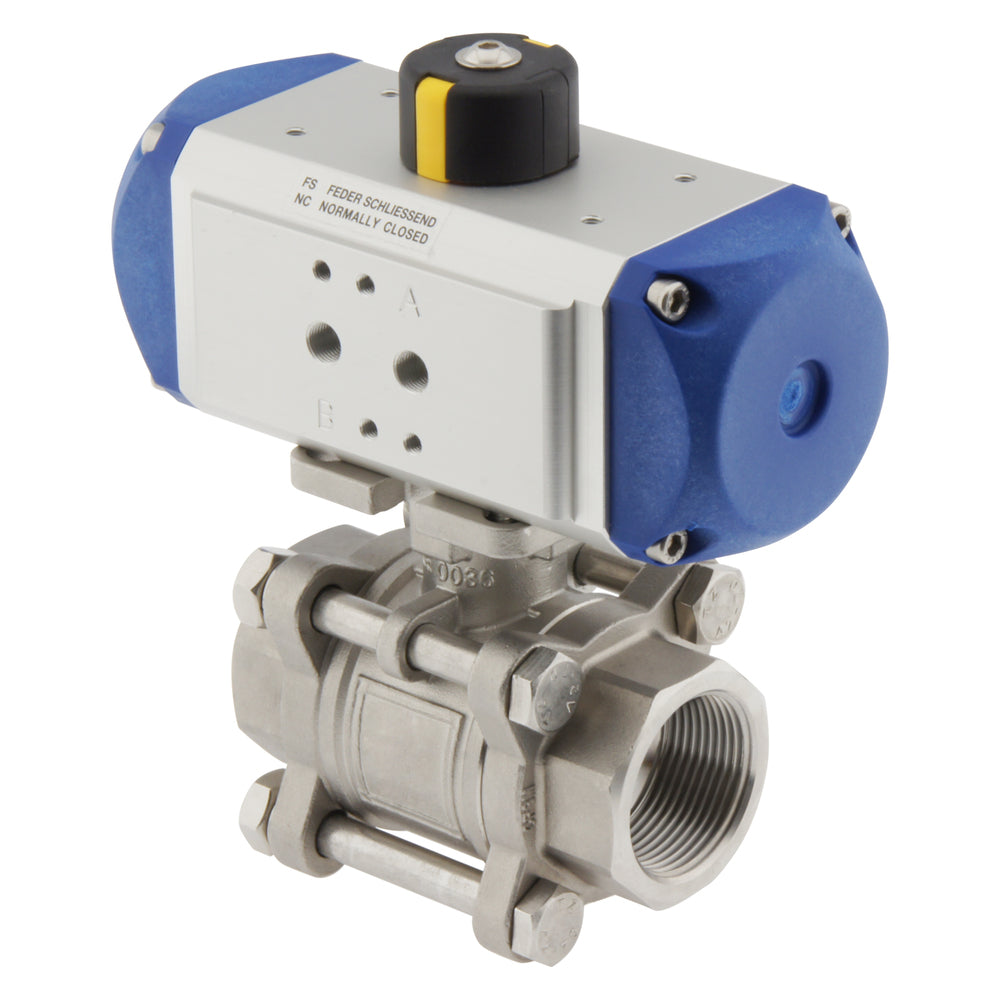 Valve à bille pneumatique G1'' 2 voies en acier inoxydable ouverte par ressort - BL2SA3