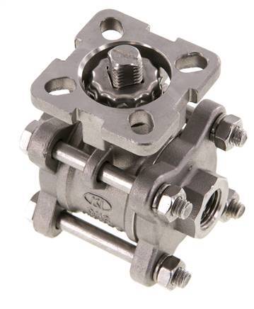 Vanne à boisseau spherique G1/4'' à 2 voies en acier inoxydable, 3 pièces à passage integral, ISO-Top - BL2SA3