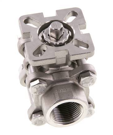 Vanne à boisseau spherique G3/4'' à 2 voies en acier inoxydable, 3 pièces à passage integral ISO-Top - BL2SA3