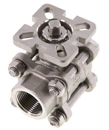 Vanne à boisseau spherique G3/4'' à 2 voies en acier inoxydable, 3 pièces à passage integral ISO-Top - BL2SA3