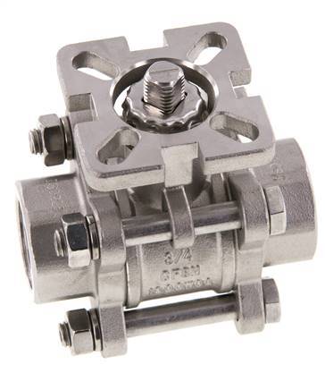 Vanne à boisseau spherique G3/4'' à 2 voies en acier inoxydable, 3 pièces à passage integral ISO-Top - BL2SA3