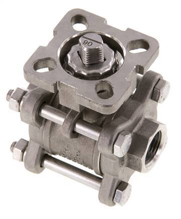 Vanne à bille en acier inoxydable à 2 voies G3/8'', 3 pièces à passage integral ISO-Top - BL2SA3