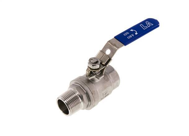 Robinet à boisseau sphérique à 2 voies en acier inoxydable, mâle à femelle R/Rp 1 pouce PN 63