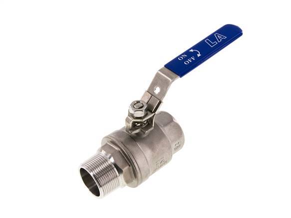 Robinet à boisseau sphérique à 2 voies en acier inoxydable, de mâle à femelle R/Rp 1-1/2 pouce PN 63