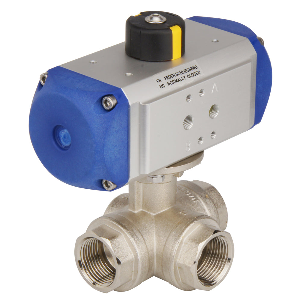 G1-1/4'' Vanne À Boule Pneumatique T-Port En Laiton À 3 Voies Fermée Par Ressort - BL3BA