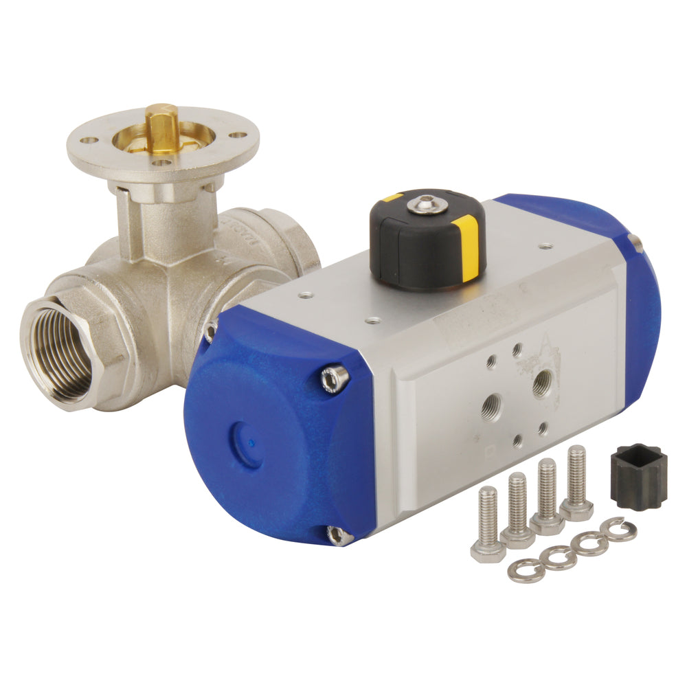 G1-1/2'' 3-Way T-port Brass Pneumatic Ball Valve Double Acting - BL3BA