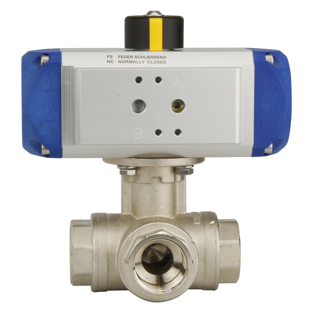 G1-1/2'' 3-Way T-port Brass Pneumatic Ball Valve Double Acting - BL3BA