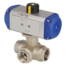 G1-1/2'' 3-Way T-port Brass Pneumatic Ball Valve Double Acting - BL3BA