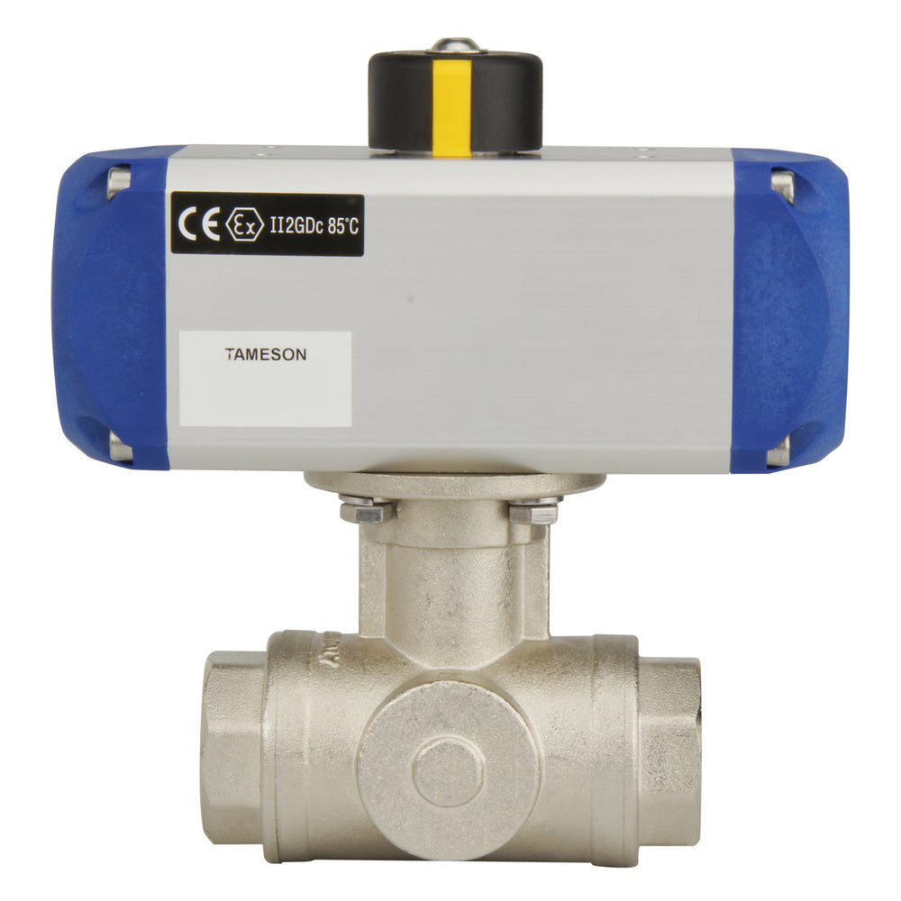 G1-1/2'' 3-Way T-port Brass Pneumatic Ball Valve Double Acting - BL3BA