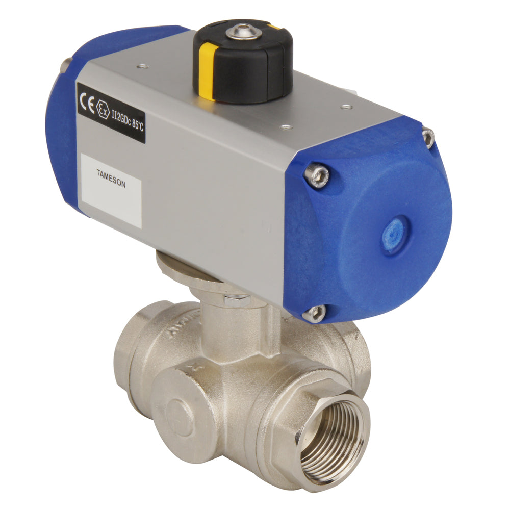 G1-1/4'' Vanne À Boule Pneumatique T-Port En Laiton À 3 Voies Fermée Par Ressort - BL3BA
