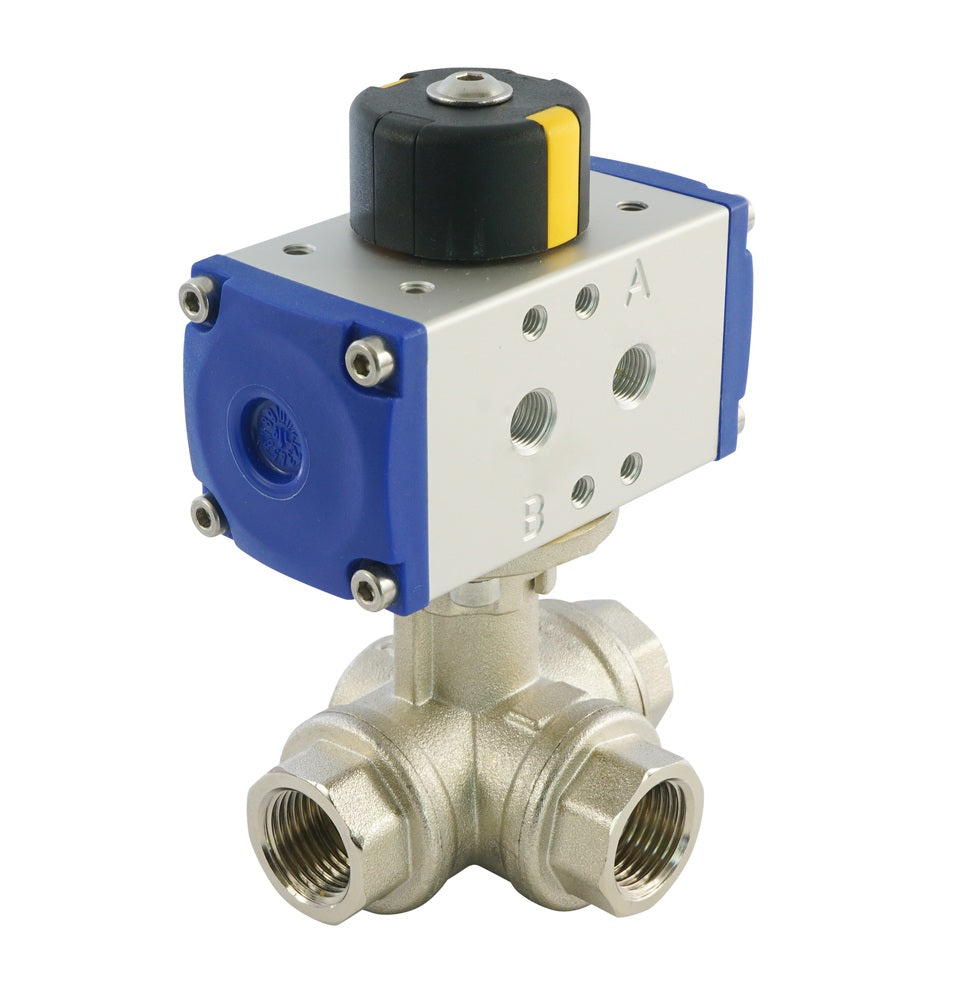 G3/8'' Vanne À Boule Pneumatique À 3 Voies En Laiton T-Port Ressort Ouvert - BL3BA