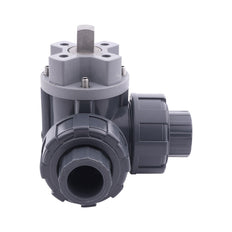 Solvent Socket 32 mm L-bore 3-Way PVC Ball Valve ISO-Top 10 bar PTFE/EPDM