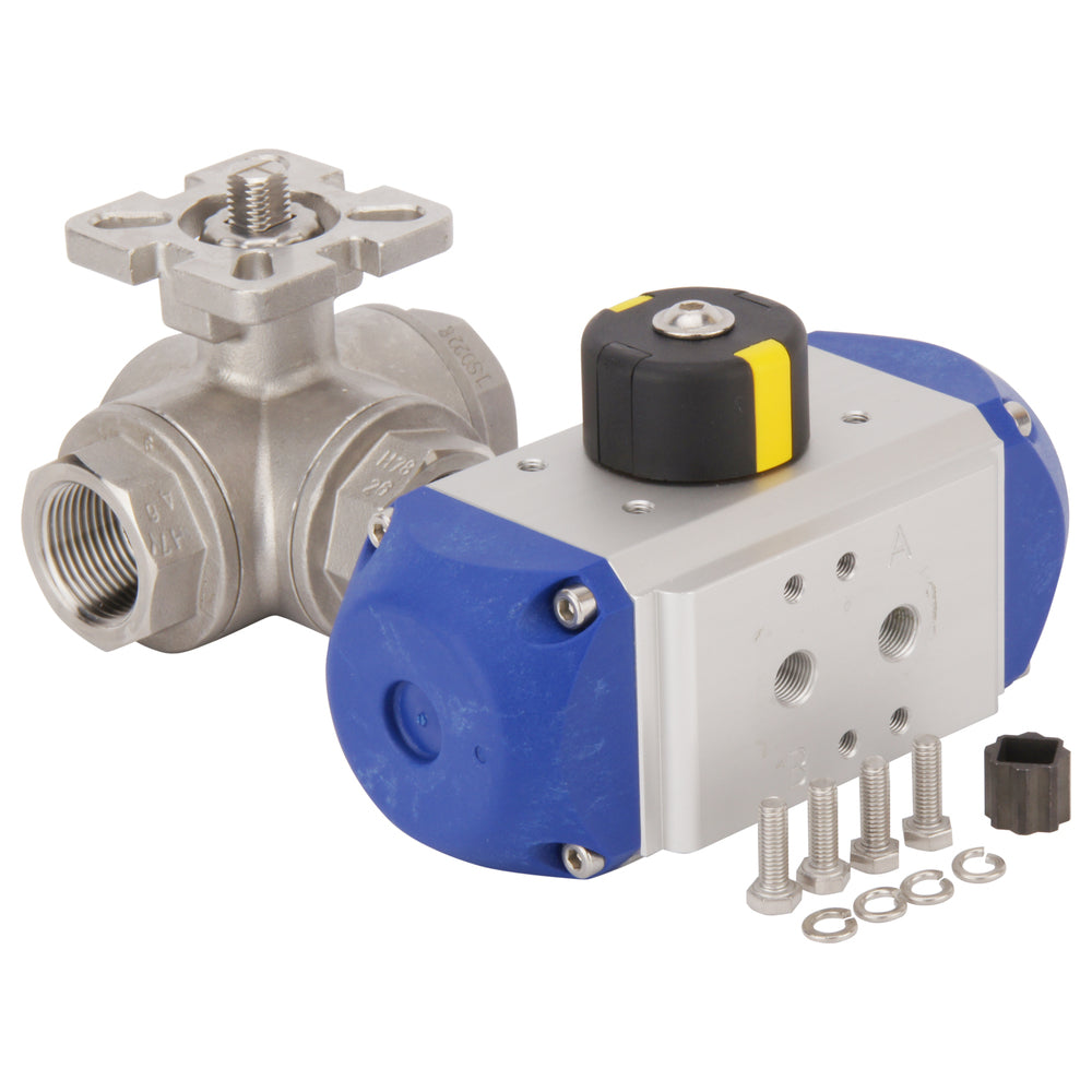 G1/4'' Vanne À Boule Pneumatique En Acier Inoxydable À 3 Voies En L - BL3SA
