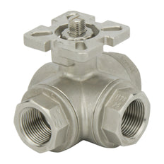 Vanne à bille pneumatique G1/4'' 3 voies en T en acier inoxydable double effet - BL3SA