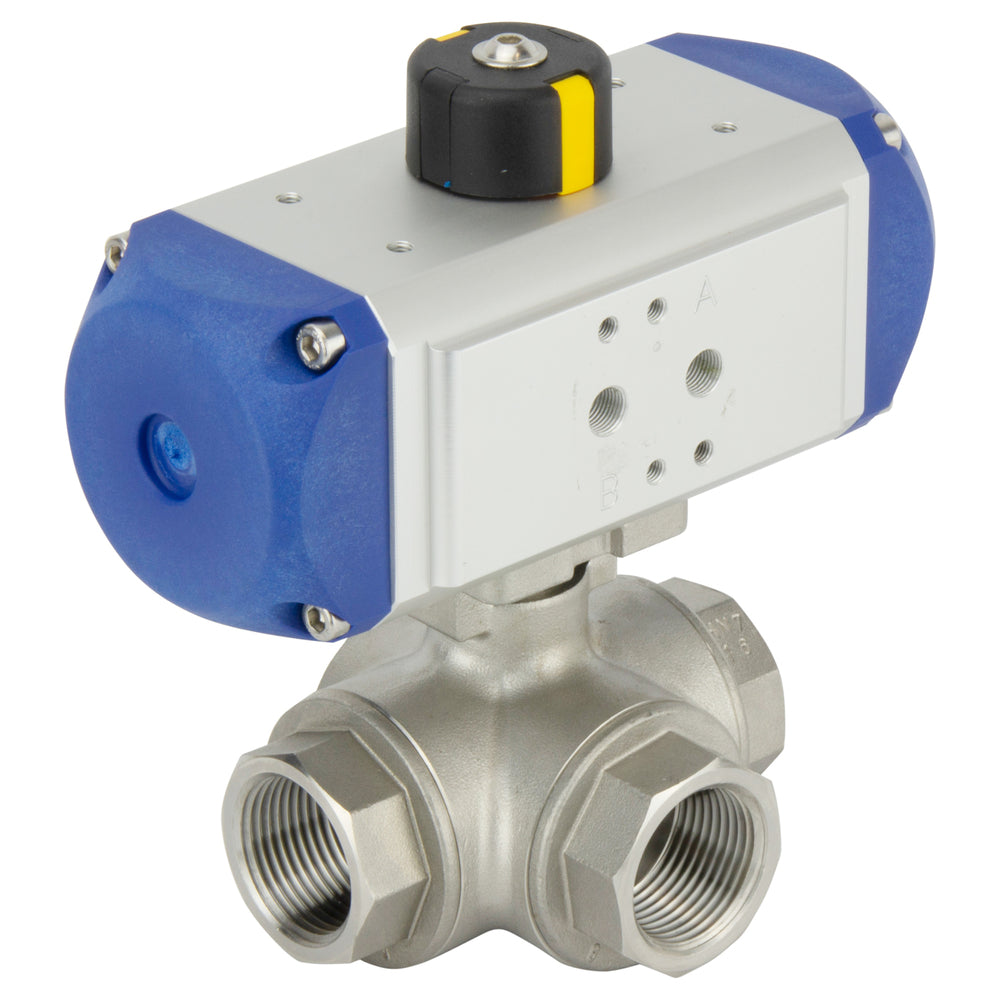 G1-1/4'' Vanne À Boule Pneumatique En Acier Inoxydable À 3 Voies T-port Ressort Ouvert - BL3SA