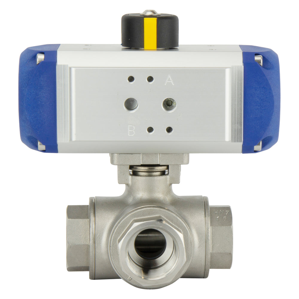 G3/4'' Vanne À Boule Pneumatique En Acier Inoxydable À 3 Voies T-port Ressort Fermé - BL3SA