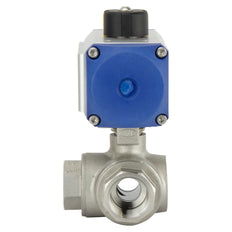 G1'' 3-Way T-port Pneumatic Ball Valve Stainless Steel Spring Closed - BL3SA