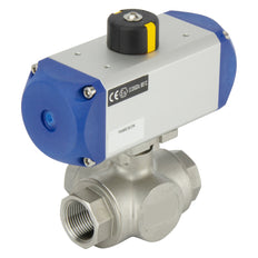 Vanne à bille pneumatique G1-1/4'' à 3 voies en L en acier inoxydable ouverte par ressort - BL3SA