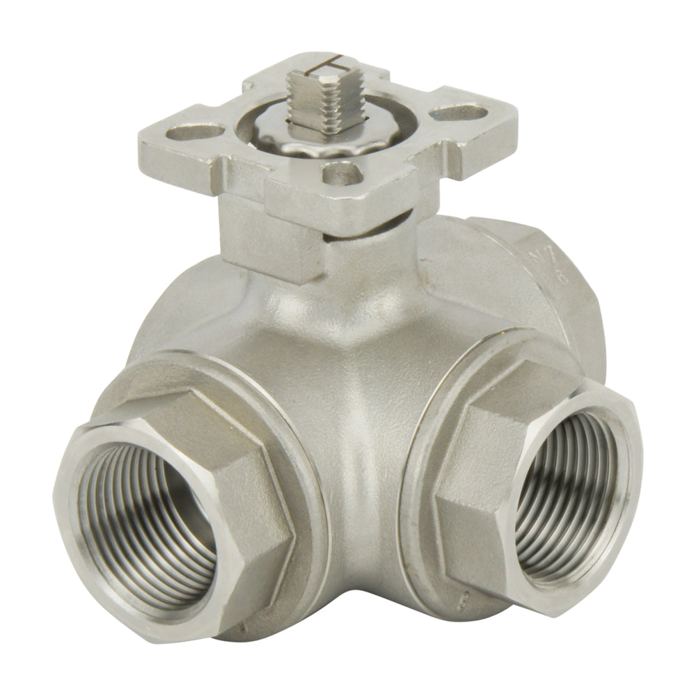 Vanne à bille pneumatique G1'' 3 voies en L en acier inoxydable double effet - BL3SA