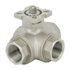 Vanne à bille pneumatique G1'' 3 voies en T en acier inoxydable double effet - BL3SA