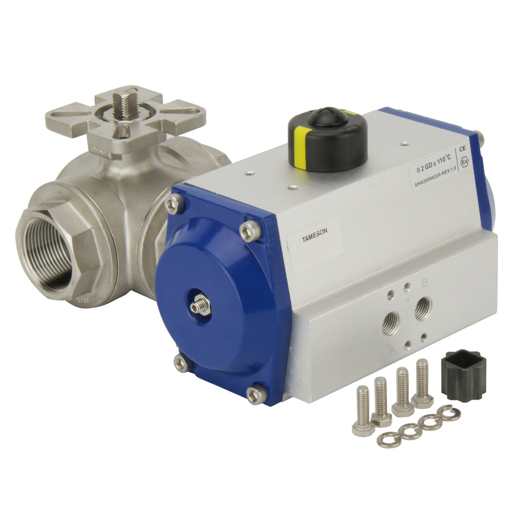 G2-1/2'' 3-Way L-port Stainless Steel Pneumatic Ball Valve Double Acting - BL3SA