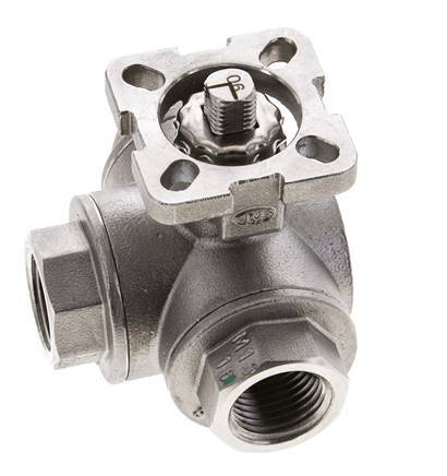 Vanne à boisseau spherique G1/2'' à 3 voies en acier inoxydable, orifice en L, ISO-Top 63bar - BL3SA