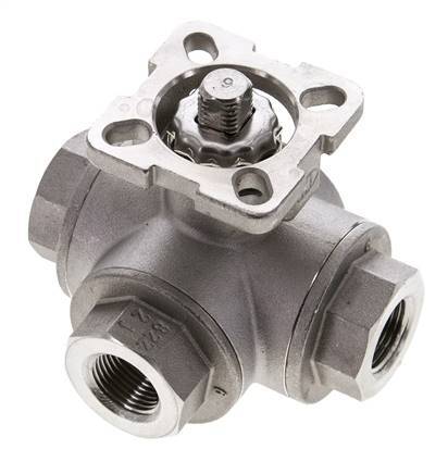 Vanne à boisseau spherique en acier inoxydable à 3 voies, orifice en T G3/8'', ISO-Top 63bar - BL3SA