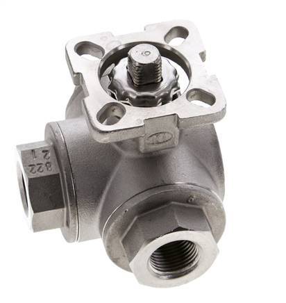 Vanne à boisseau spherique en acier inoxydable à 3 voies, orifice en T G3/8'', ISO-Top 63bar - BL3SA