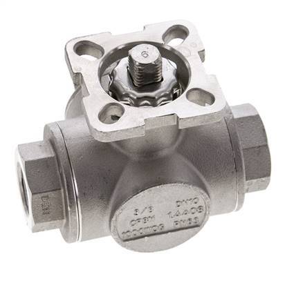 Vanne à boisseau spherique en acier inoxydable à 3 voies, orifice en T G3/8'', ISO-Top 63bar - BL3SA