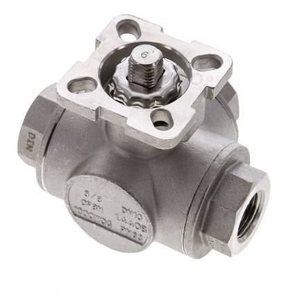 Vanne à boisseau spherique en acier inoxydable à 3 voies, orifice en T G3/8'', ISO-Top 63bar - BL3SA