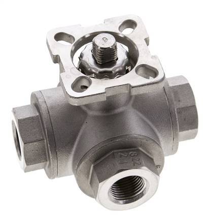 Vanne à boisseau spherique en acier inoxydable à 3 voies, orifice en T G3/8'', ISO-Top 63bar - BL3SA