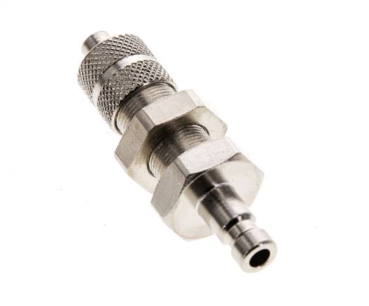 Laiton nickelé DN 2.7 (Micro) Coupleur pneumatique Bouchon 3x4.3 mm Écrou-raccord Bulkhead Double Shut-Off